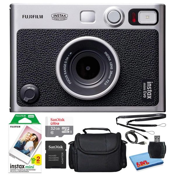 Fujifilm Instax Mini Evo Instant Film Camera (Black) with 20 Films + 32GB Card - MadeInUSA