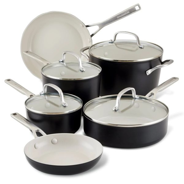 KitchenAid Hard-Anodized Ceramic Nonstick 10-Piece Cookware Set, Empire Red - MadeInUSA - Image 4