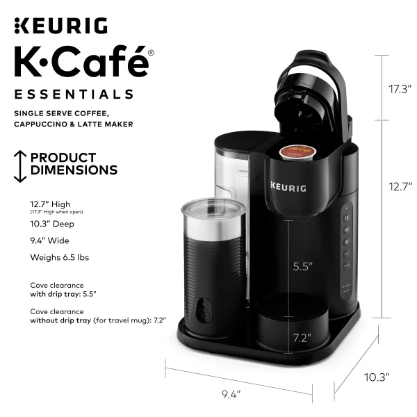 Keurig K-Café Essentials Single Serve K-Cup Pod Coffee Maker, Black - MadeInUSA - Image 6