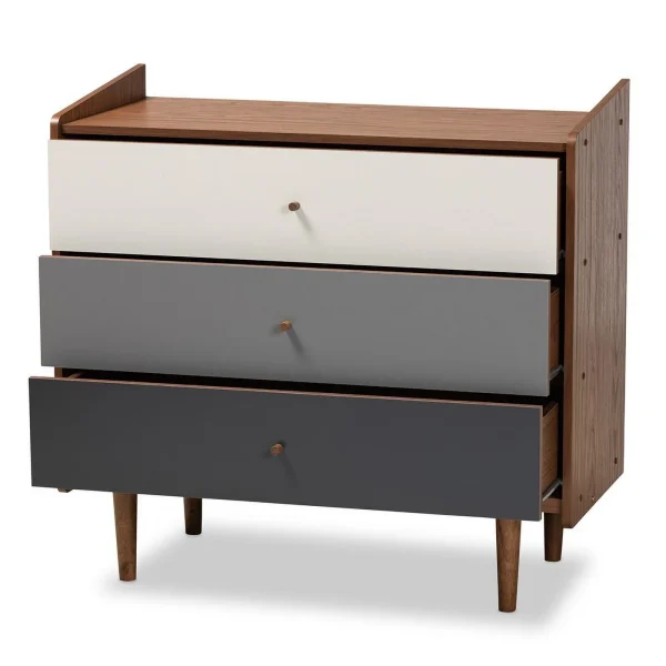 Bowery Hill Mid-Century Brown and Grey Gradient Finished Wood 3-Drawer Chest - MadeInUSA - Image 2