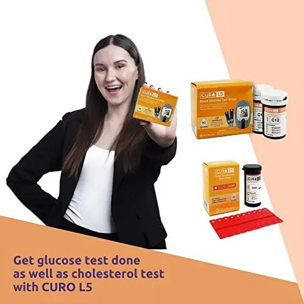 CURO L5 Digital Cholesterol Test Kit Home (Device & 10 Total Cholesterol Strips Included) - MadeInUSA