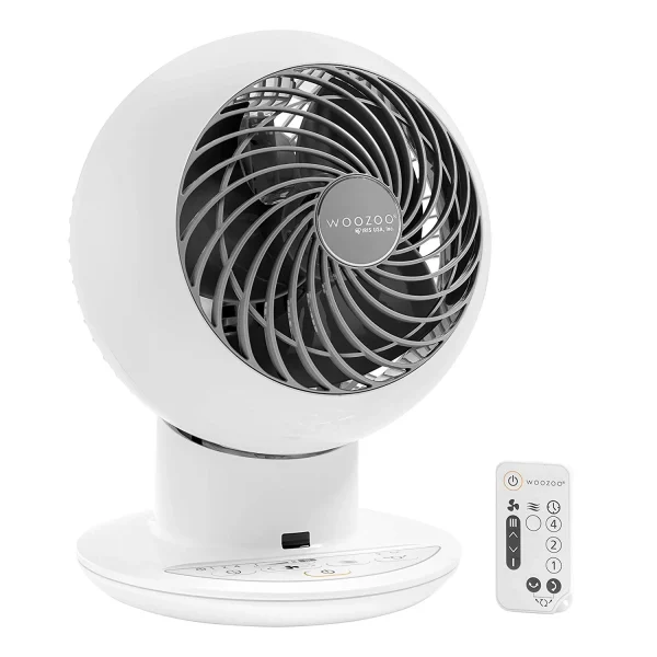 Woozoo SC15T Remote Controlled Compact Globe Oscillating Circulating Fan, White - MadeInUSA