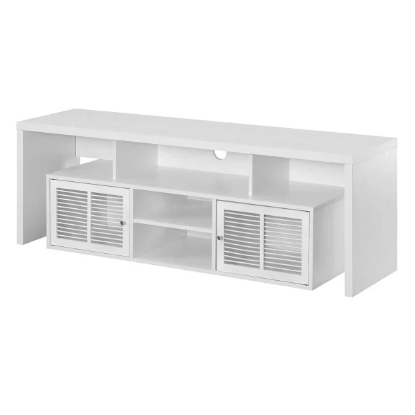 Pemberly Row 60-inch TV Stand with Storage Cabinets and Shelves in White Wood - MadeInUSA
