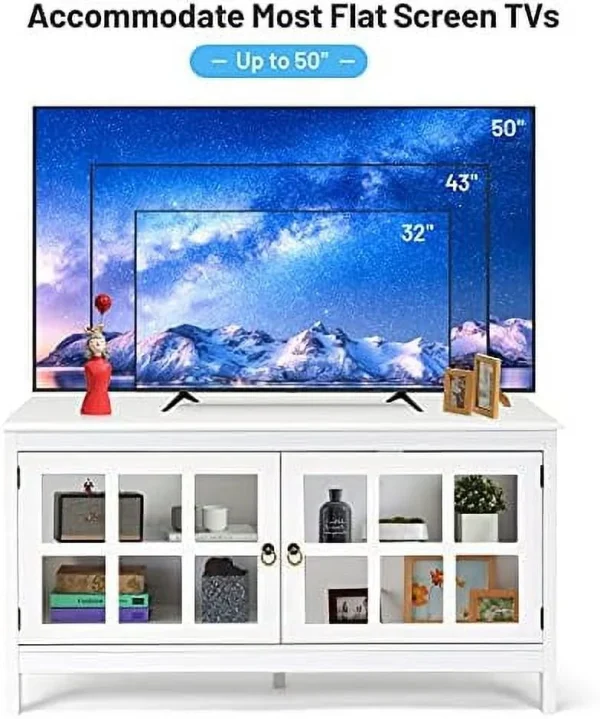 NLTBONNIE TV Stand Cabinet  Modern Wood Large Wide Entertainment Center for TV up to 50"  Living Room Media Console Cabinet Stand with 2 Doors (White) - MadeInUSA - Image 5