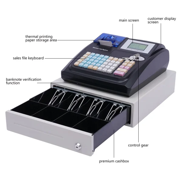 YIYIBYUS Cash Register Electronic POS System Cash Register with Drawer 48-Keys Electronic Cash Register for Small Business - MadeInUSA - Image 2