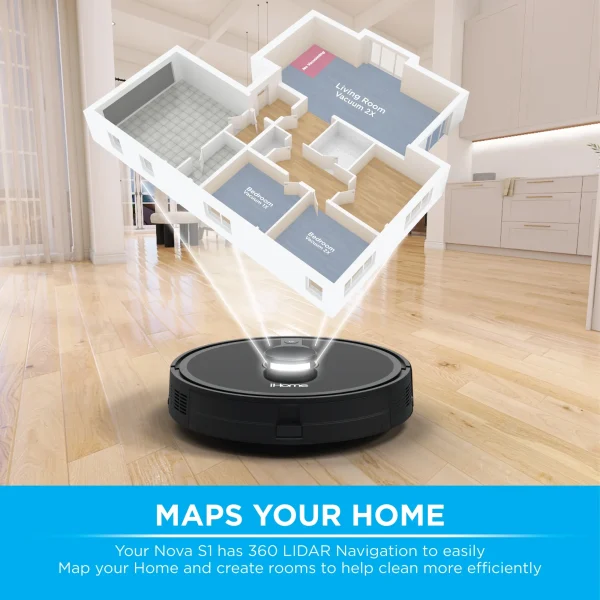 iHome AutoVac Nova S1 Robot Vacuum with LIDAR Navigation, 150 Min Runtime, 2700pa Suction - MadeInUSA - Image 2