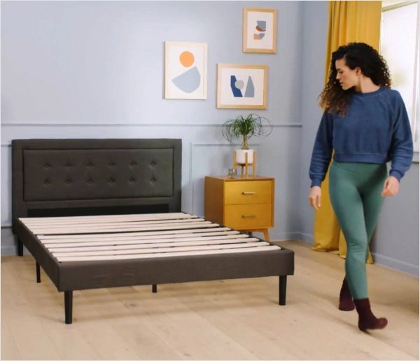 Bed Frame with Upholstered Button Tufted Headboard | Twin size, Linen by Nectar Mattress | Compare to Saatva, Purple, and Casper - MadeInUSA - Image 5