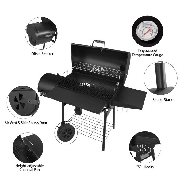 Royal Gourmet 30 CC1830S Charcoal Grill with Offset Smoker - MadeInUSA - Image 7