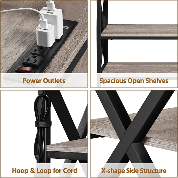 TV Stand for TV up to 65 inch, Media Entertainment Center with Power Outlets & 3 Tier Storage Shelves, 55 Inches TV Console Table for Living Room, Bedroom, Gray - MadeInUSA - Image 9