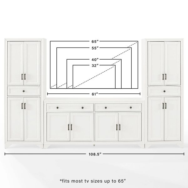 Crosley Furniture Tara 3PC Entertainment Set Distressed White - Sideboard & 2 Pantries - MadeInUSA - Image 9