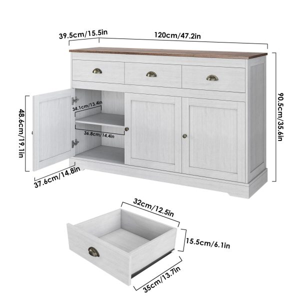 Homfa Sideboard Storage Cabinet with 3 Drawers & 3 Doors, 47.2'' Wide - MadeInUSA - Image 7