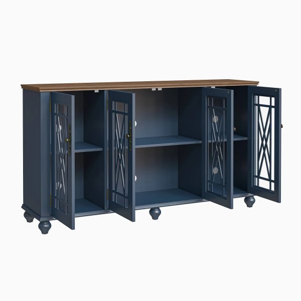 63" Vintage Storage Sideboard Buffet Accent Cabinet Navy - Festivo - MadeInUSA - Image 8