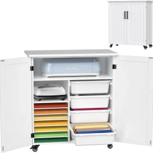 Craft Cart Compatible with Cricut Machine Cricut Table with Storage Cabinet Rolling Cricut Cart Furniture with Drawers Designed for Cricut Organization 31.6 W x 15.8 D x 34.9 H - MadeInUSA