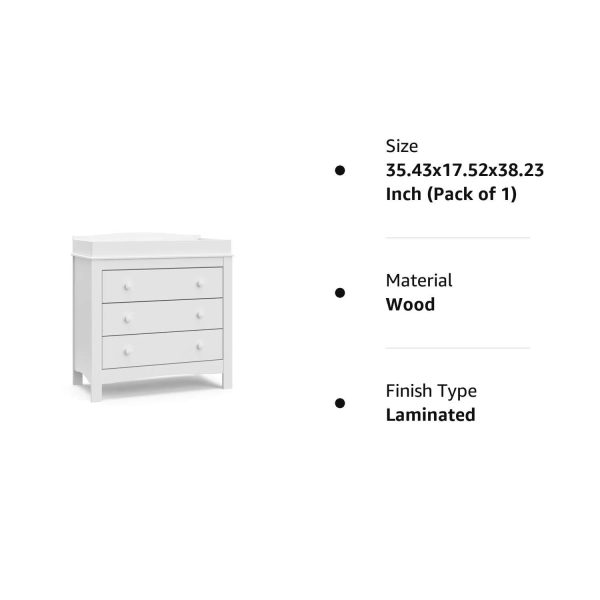 Graco Noah 3-Drawer Chest Dresser with Changing Topper, White - MadeInUSA - Image 6
