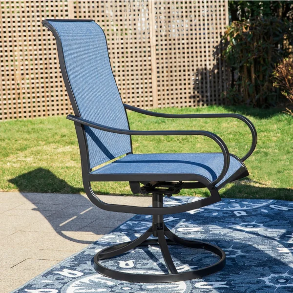 MF Studio Set of 2 Outdoor Patio Swivel Dining Chairs with Breathable Textilene Seat, Black & Blue - MadeInUSA - Image 5