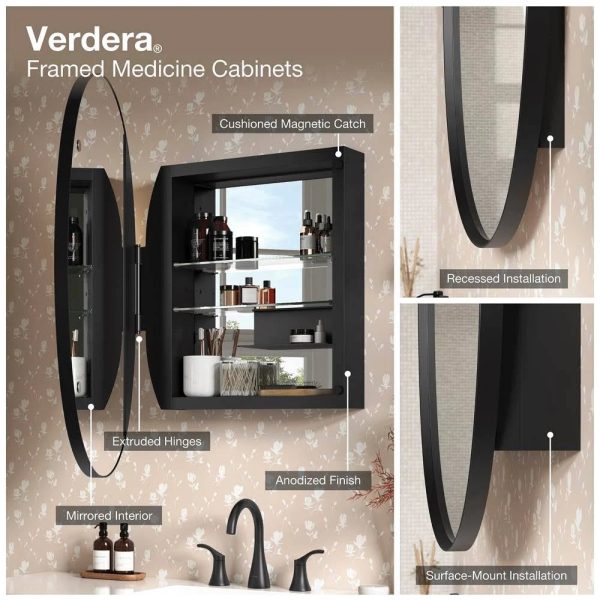 Kohler K-35570 Verdera 22" x 34" Rectangular Framed Medicine Cabinet - Matte Black - MadeInUSA - Image 2