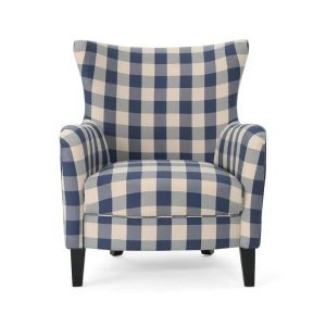 Noble House Arabella Blue Checkerboard Fabric Club Chair - MadeInUSA