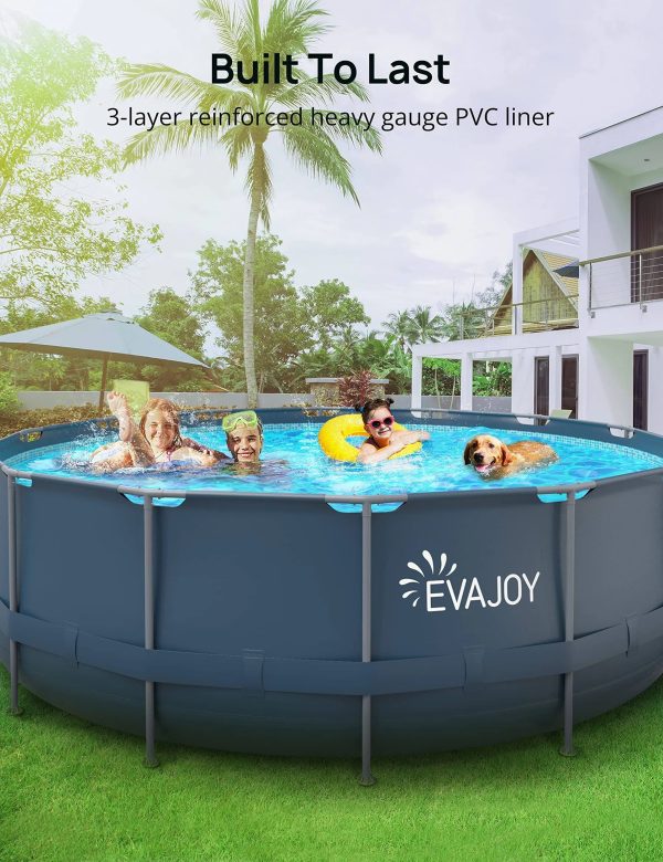 Evajoy 16ft x 48in Metal Frame Swimming Pool Set, Round Above Ground Pool Set with 2000 GPH Sand Filter Pump, Pool Ladder, Ground Cloth, Pool Cover - MadeInUSA - Image 7
