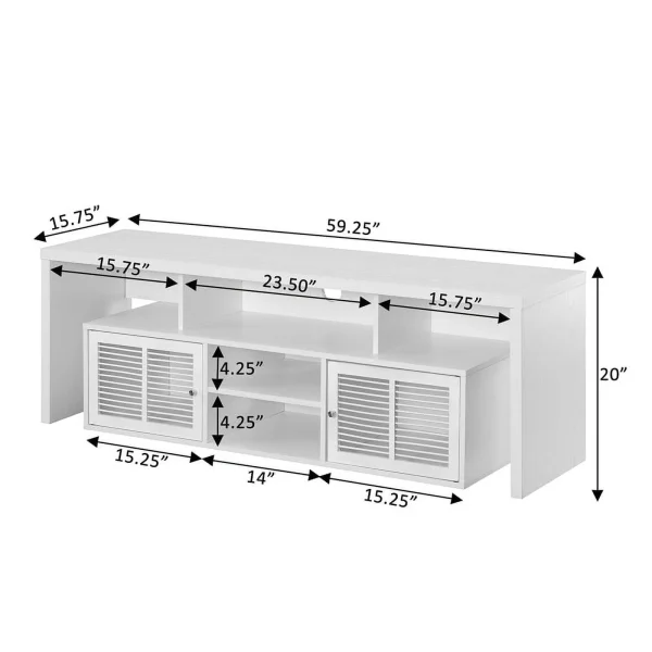 Pemberly Row 60-inch TV Stand with Storage Cabinets and Shelves in White Wood - MadeInUSA - Image 5
