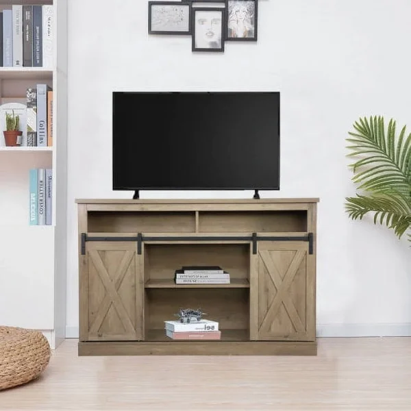 ZIQIAN TV Stand Sliding Barn Door Farmhouse Wood Entertainment Center, Storage Cabinet Table Living Room with Adjustable Shelves for TVs Up to 65", Reclaimed Barnwood - MadeInUSA - Image 2