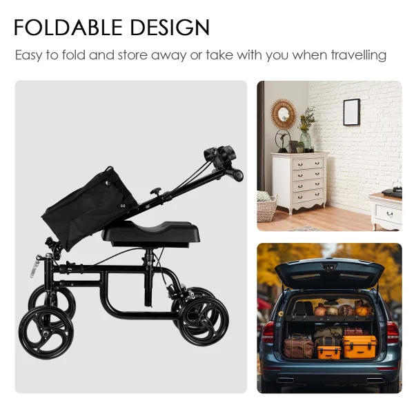 Naipo Steerable Knee Walker Economy Knee Scooter with Dual Braking System & Storage Basket, Crutch Alternative for Foot Injuries, Black - MadeInUSA - Image 2