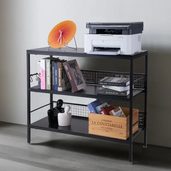 Cheflaud Rolling Kitchen Storage Cart Island with large open shelves and Large Worktop, 3-Tier Kitchen Baker's Rack with 10 Hooks, Stable Steel Structure and Easy Assembly, Rustic Brown - MadeInUSA - Image 3