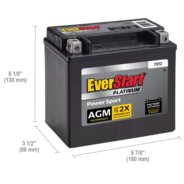 EverStart Premium AGM PowerSport Battery, Group Size TX12 12 Volt, 180 CCA - MadeInUSA - Image 2