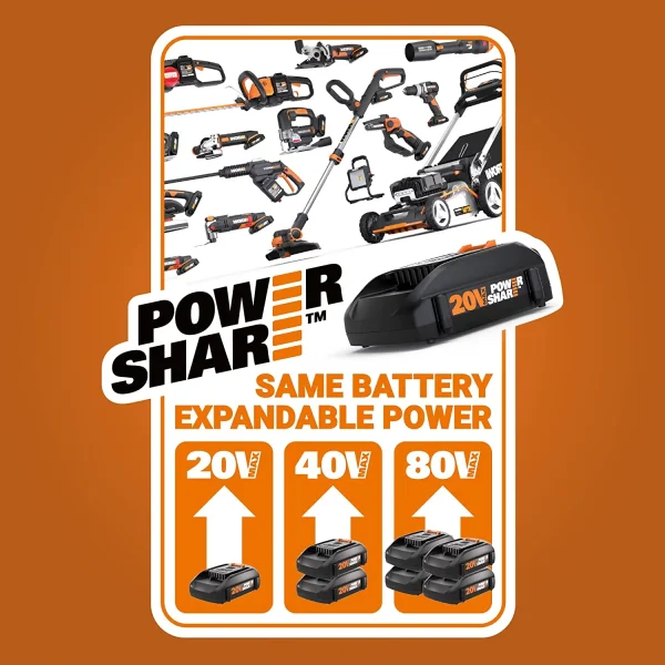Worx WG349.9 20V Power Share 8" Pole Saw with Auto-Tension (Tool Only) - MadeInUSA - Image 4