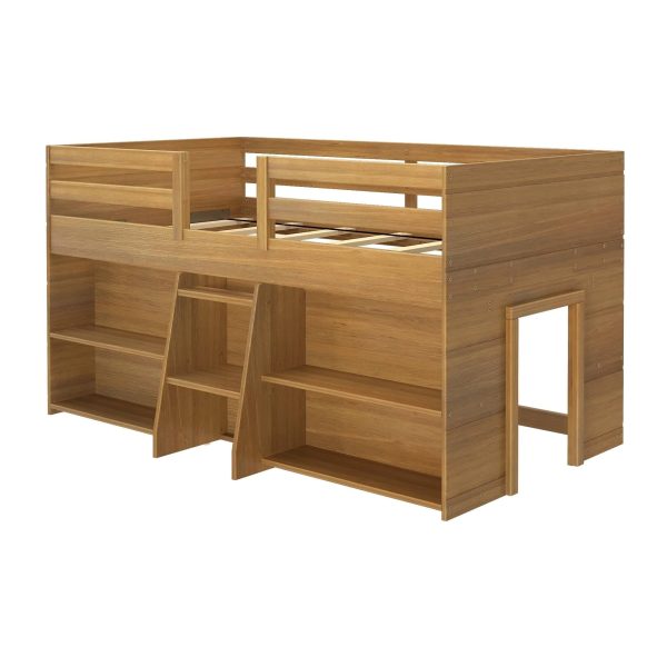 Max & Lily Modern Farmhouse Low Loft Bed, Twin Bed Frame for Kids with 2 Bookcases, White Wash - MadeInUSA - Image 5