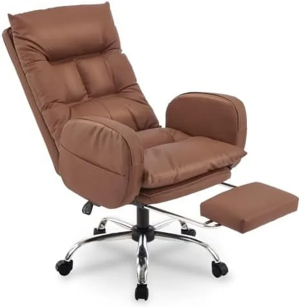 GEROBOOM Home Office Chair with Footrest  High-Back PU Leather Computer Desk Chair  Executive Rolling Swivel Chairs with Leg  and Double Thick Cushion  White Office Chair (Cream White) - MadeInUSA