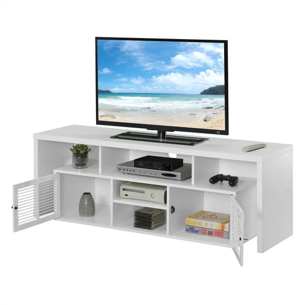 Pemberly Row 60-inch TV Stand with Storage Cabinets and Shelves in White Wood - MadeInUSA - Image 4