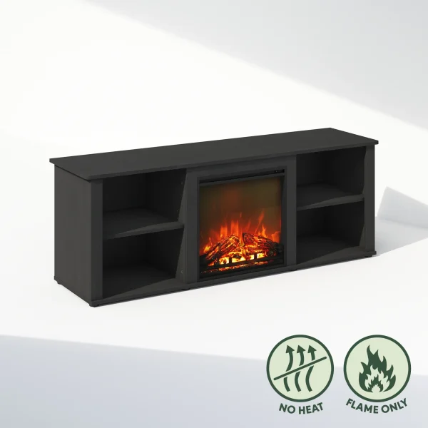 Furinno Jensen No Heat Decorative Electric Fireplace TV Stand, Entertainment Center for TV up to 60 Inch, Americano - MadeInUSA