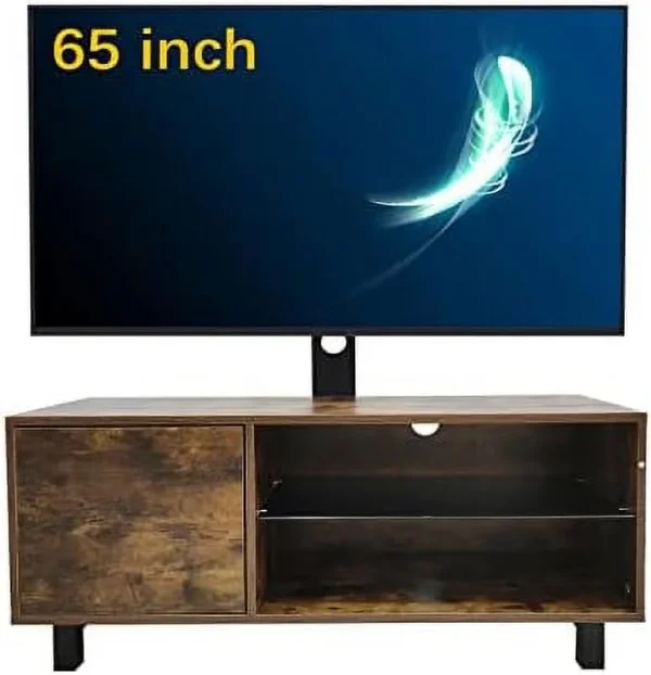 FDIGLUL Modern TV Stand for TVs up to 65 Inch with Single Door  Entertainment Center with Glass    TV Console with  Cabinet for Living Room  Rustic Brown - MadeInUSA