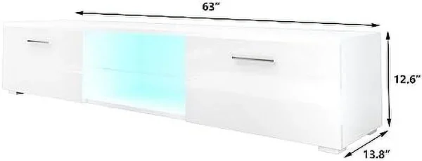 TQNLKGZ White LED TV Stand for Living Room  65 Inch Modern Television Stand  Entertainment Center Media Console with  Bookshelves - MadeInUSA - Image 3
