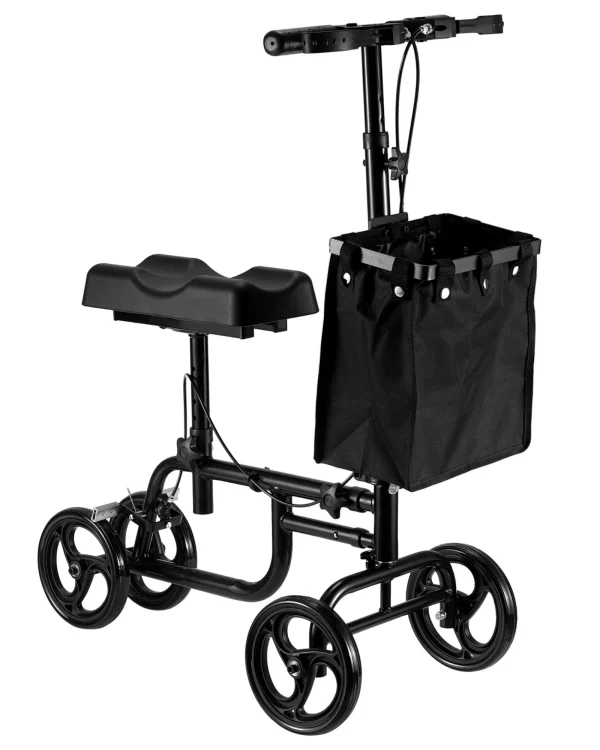 Naipo Steerable Knee Walker Economy Knee Scooter with Dual Braking System & Storage Basket, Crutch Alternative for Foot Injuries, Black - MadeInUSA