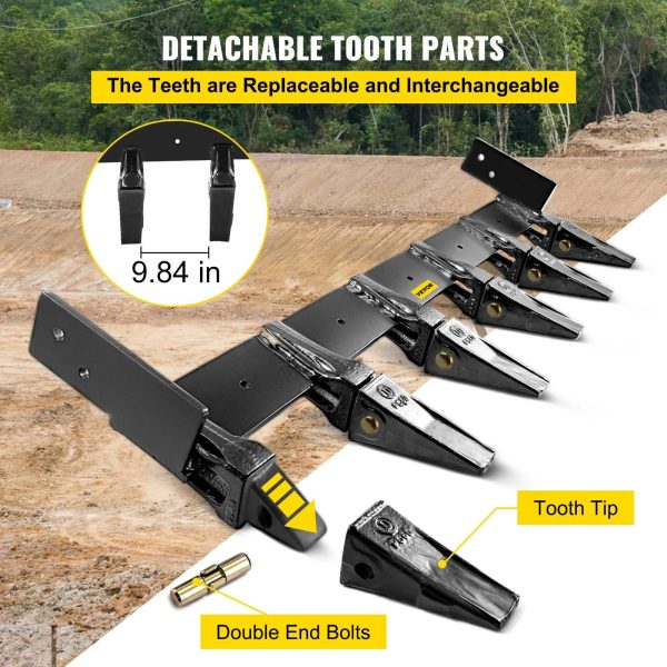 VEVOR Bucket Tooth Bar 60'' Inside Bucket Width Tractor Bucket Teeth 9.84'' Teeth Space Tooth Bar for Loader Bucket 23TF Bolt on Tooth Bucket - MadeInUSA - Image 2