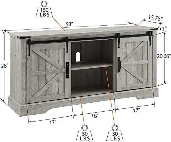 xrboomlife TV Stand for 65+ Inch TV  Modern Farmhouse Entertainment Center with Sliding Barn Door  Wood Rustic Media Console Cabinet with Adjustable  for Living Room  Light Rustic Oak - MadeInUSA - Image 7