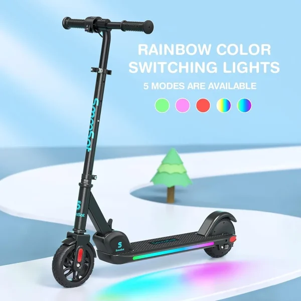 Electric Scooter for Kids, Foldable Scooter with Colourful Rainbow Light and LED Display, Adjustable Speed and Height, Black - MadeInUSA - Image 5