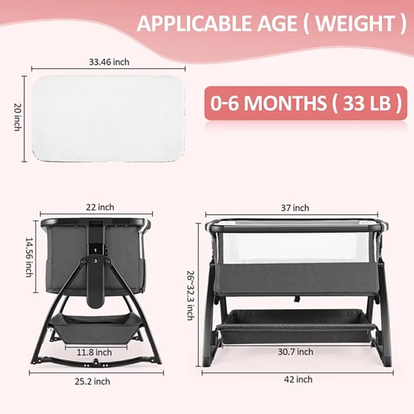 Adnoom Baby Bassinet Bedside Sleeper, Baby Bed to Babies Cradle, Adjustable 7-Level Height Portable Bed for Newborn/ Infant/ Baby Boy/ Baby Girl (Light Gray) - MadeInUSA - Image 10