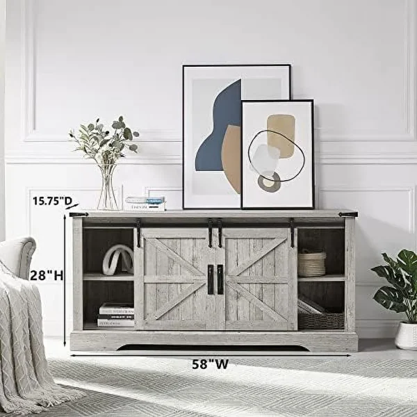 xrboomlife TV Stand for 65+ Inch TV  Modern Farmhouse Entertainment Center with Sliding Barn Door  Wood Rustic Media Console Cabinet with Adjustable  for Living Room  Light Rustic Oak - MadeInUSA - Image 2