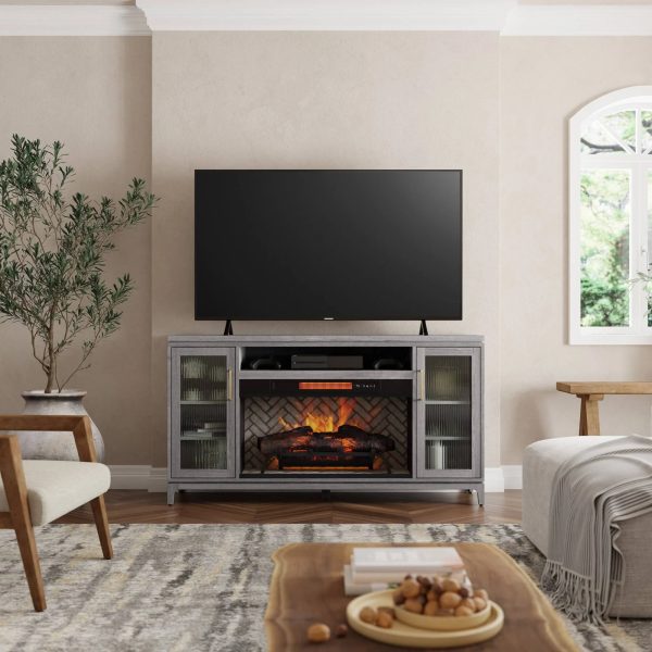 Gray 2265FM-36-331 Allen + Roth 66-inch W Mushroom Oak Infrared Quartz Electric Fireplace - MadeInUSA - Image 2
