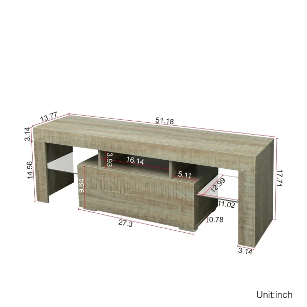 TV Stand with LED RGB Lights,Flat Screen TV Cabinet, Gaming Consoles - in Lounge Room, Living Room and Bedroom,GREY OAK - MadeInUSA - Image 4