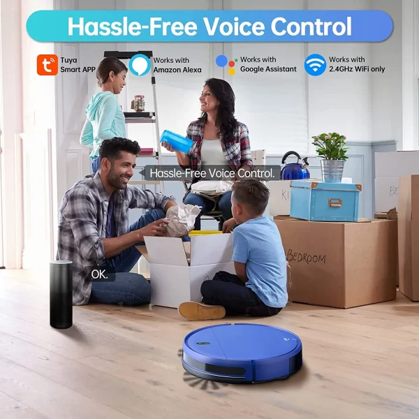 Robot Vacuum Cleaner, Robot Vacuum and Mop Combo Compatible with Alexa/WiFi/App, Self-Charging, 230ML Water Tank for Pet Hair, Hard Floors and Low Pile Carpet (Blue) - MadeInUSA - Image 6