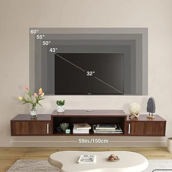 ZWNLKQG Floating TV Stand with Power Outlet  59u201D Wall-Mounted Floating TV  for Under TV  Entertainment Center Modern Media Console with LED Lights for Living Room  Home  Office - MadeInUSA - Image 7