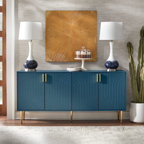 Lifestorey Tabaria Mid-Century Four Door Sideboard/Buffet - Midnight Blue - MadeInUSA