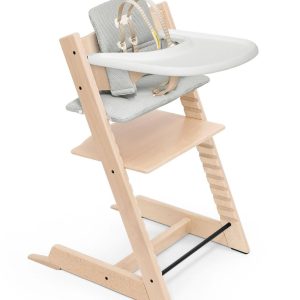 Tripp Trapp High Chair and Cushion with Stokke Tray -- Natural / Nordic Grey - MadeInUSA