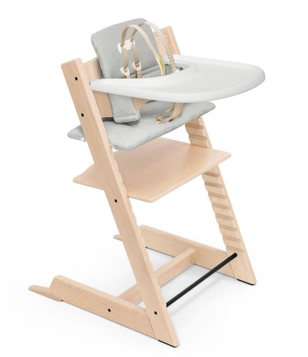 Tripp Trapp High Chair and Cushion with Stokke Tray -- Natural / Nordic Grey - MadeInUSA