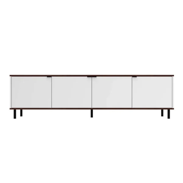 Mosholu 77.04 TV Stand with 4 Shelves in White and Nut Brown - MadeInUSA