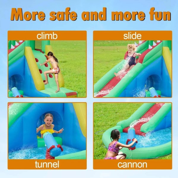 Inflatable Water Slides for Kids - Kinsuite Inflatable Bounce House Water Slide w/Jumping Area Climbing Wall Water Cannon Splash Pool Tunnel Indoor - MadeInUSA - Image 5