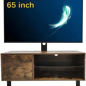 TJUNBOLIFE Modern TV Stand for TVs up to 65 Inch with Single Door  Entertainment Center with Glass    TV Console with  Cabinet for Living Room  Rustic Brown - MadeInUSA
